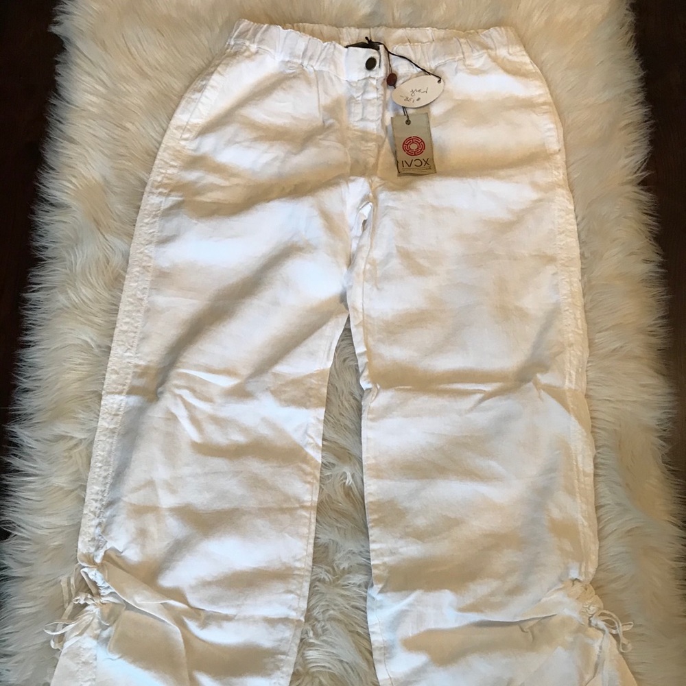 White linen resort wear pants
